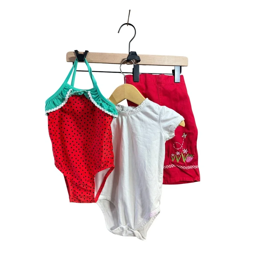 Strawberry Shortcake Baby Girls 18M Shorts Bodysuit Swimsuit Bundle Red White